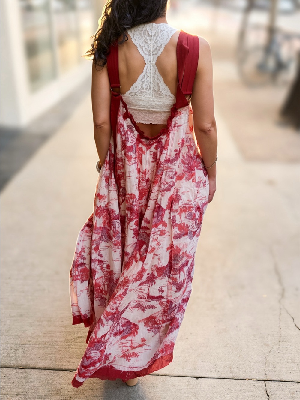Free People Cream Maxi Dress XS Red Toile Print + Bralette + Matching Scrunchie - Picture 3 of 12